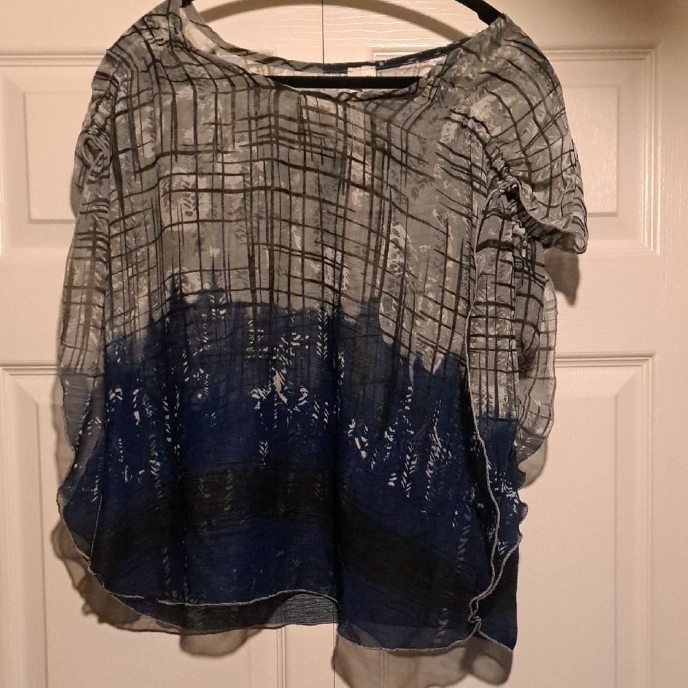 🏯 Flats & Heels-Elegant Gray,Blue Women's Sheer Blouse Unique Design 4 Cool Fit